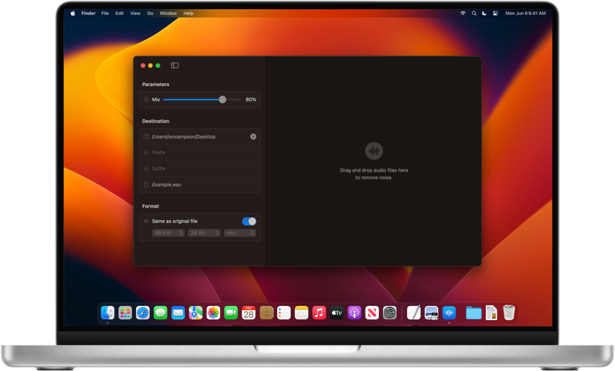 Hush running on a MacBook Pro